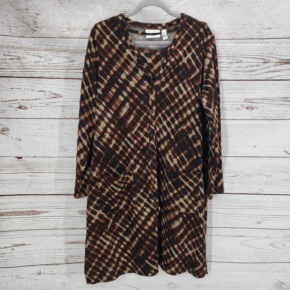 Susan Graver Women's Brown Print 2 Piece Top & Cardigan Sweater Size Large - Picture 4 of 9